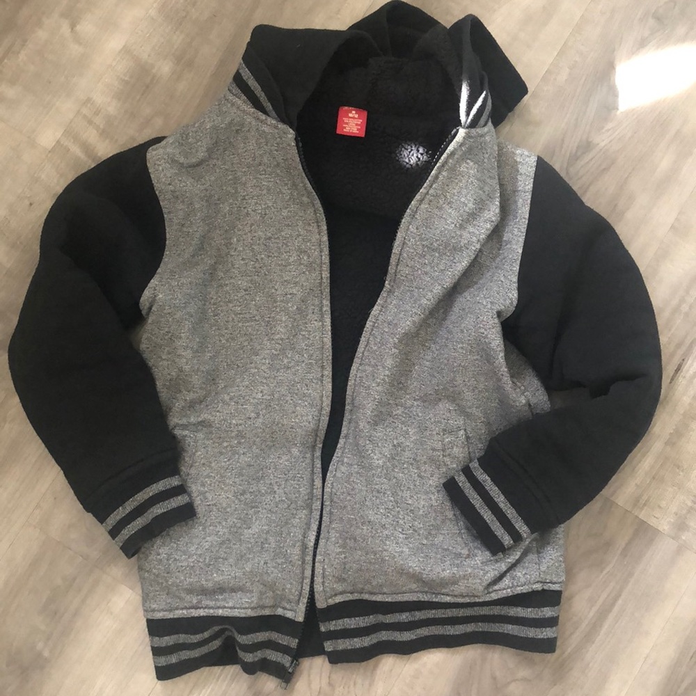 Boys sherpa lined zip up sweatshirt jacket 10-12